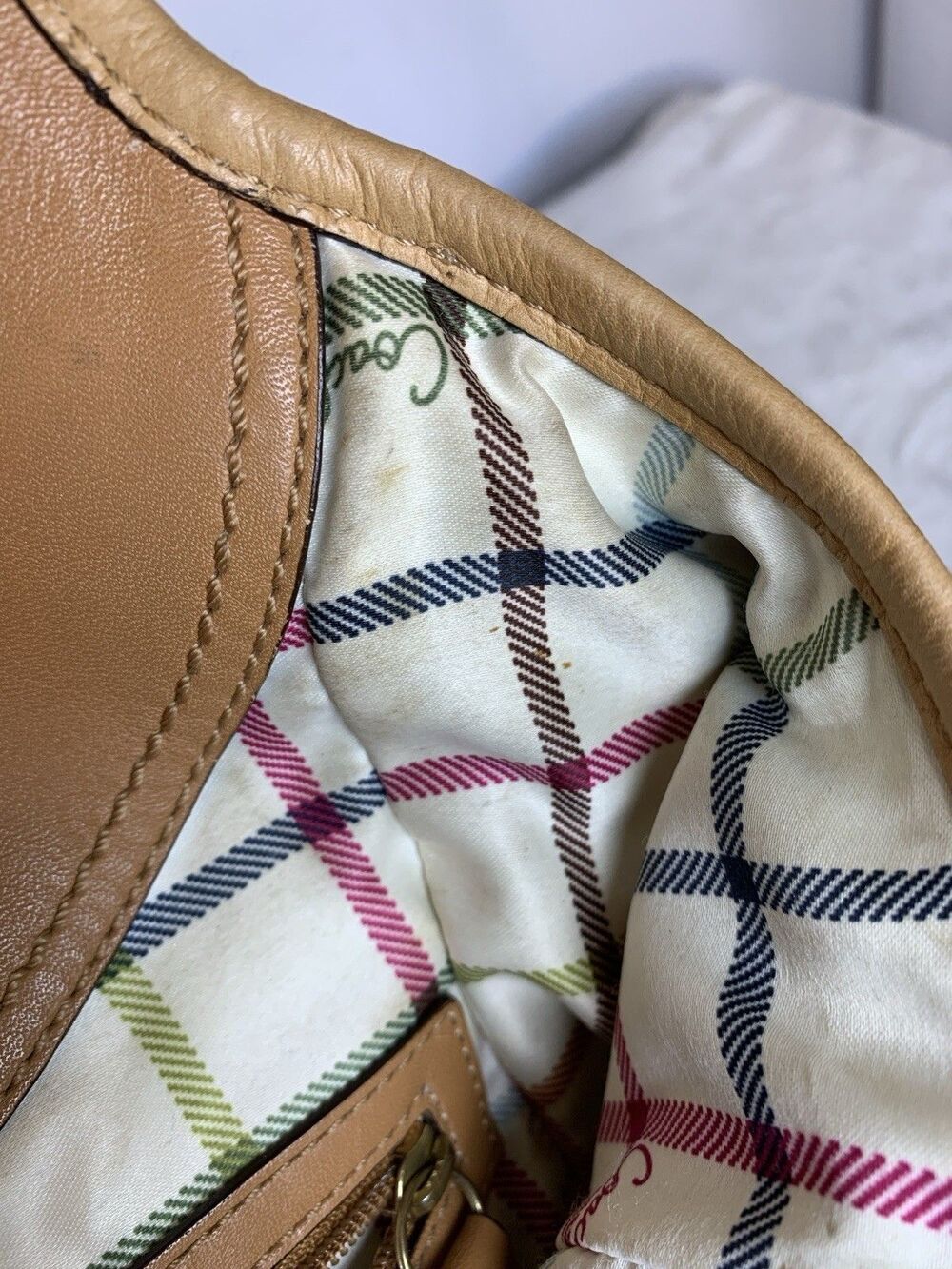Coach Pleated Ergo Tote #12240 Tan Leather Tattersall Lining 2008 Shoulder Bag - Picture 15 of 16
